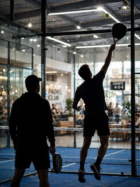 Siluet dua pemain sedang rally di court padel